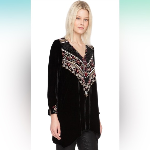 JWLA Velvet Embroidered Silk Blend Tunic Top - Picture 6 of 14